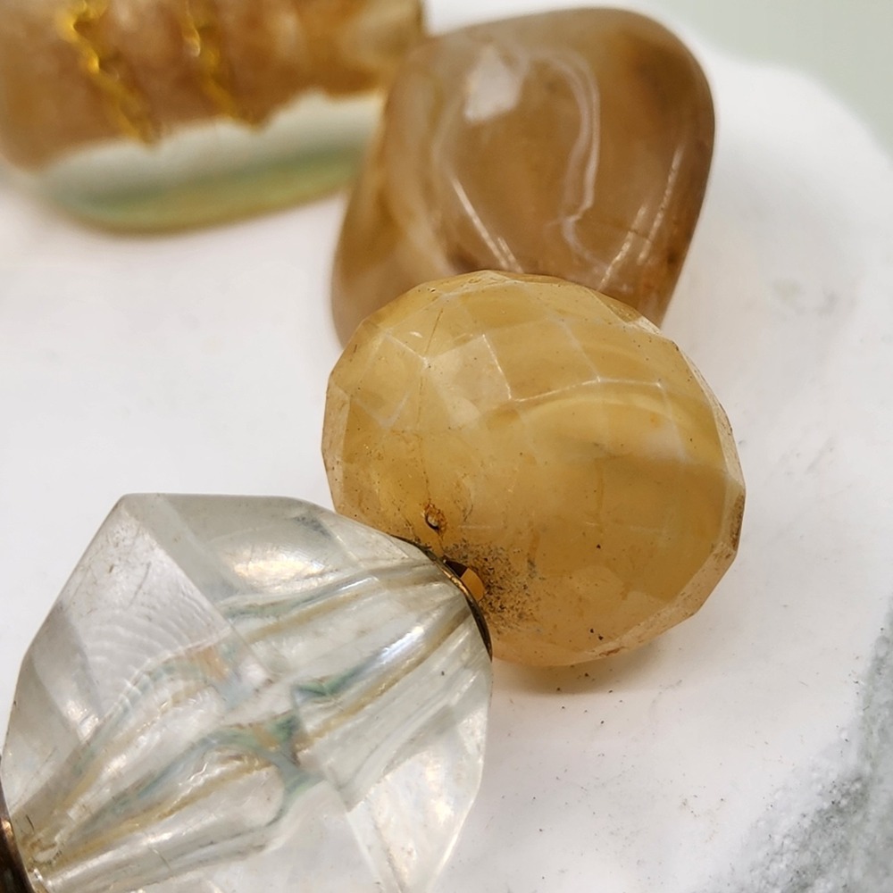 Chunky Amber Tone Clear Translucent Faceted Bead Stretch Bracelet Boho Statement - Picture 2 of 8